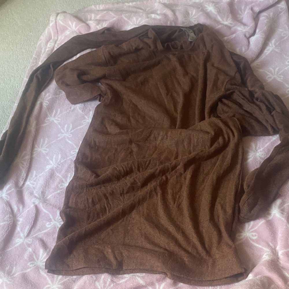 Go Couture Brown Long Sleeve Midi Knit Dress